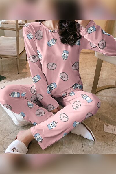 PEMBİŞ HOMEWEAR Together Pink Long Sleeve Pajama Set 2125
