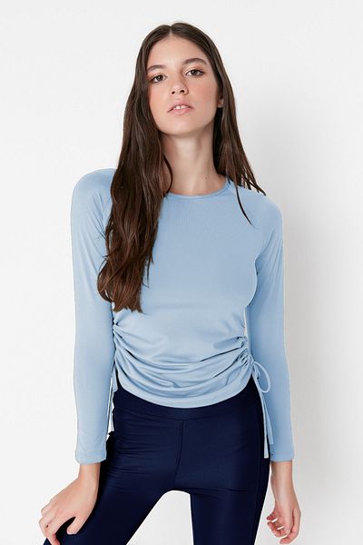 Trendyol Collection Světle modrá Scuba/Diver Side Side Detailní a Crew Neck Pletený sportovní top/halenka TWOAW23BZ00507