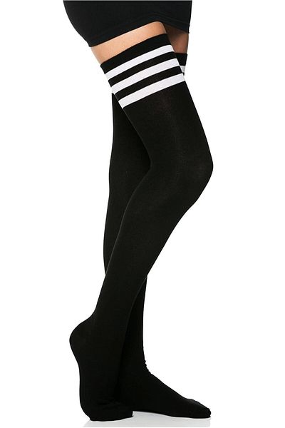 Touz White Three Striped Cotton Knee High Socks Black