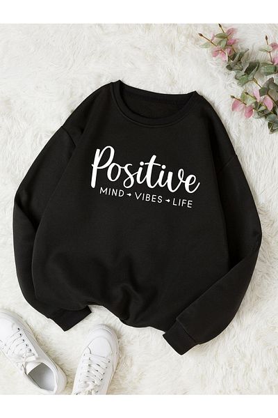 LePold Rundhals-Sweatshirt mit Aufdruck „Positive Text“ für Mädchen/Jungen
