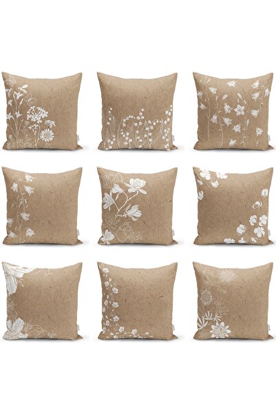 Realhomes Çift Taraflı Pastel Zeminde Beyaz Yaprak Desenli Dijital Baskılı Mo...