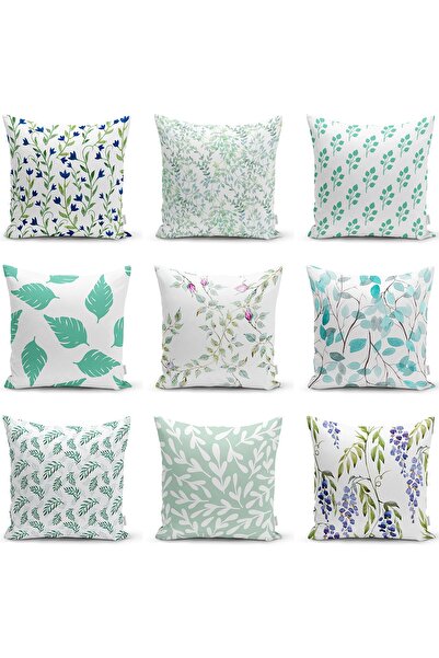 Realhomes Çift Taraflı Mint Yeşili Zeminli Yaprak Motifli Dijital Baskılı Raş...