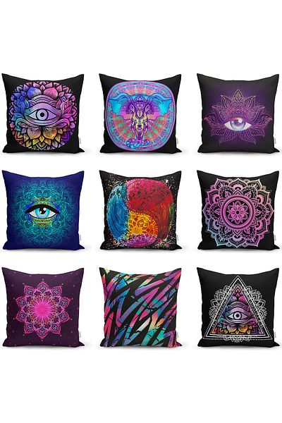 Realhomes Abstract Eye Figured Διπλής Όψης Ψηφιακή Εκτύπωση Ειδικού Σχεδιασμού Διακοσμητικό κάλυμμα μαξιλαριού Raschel Throw