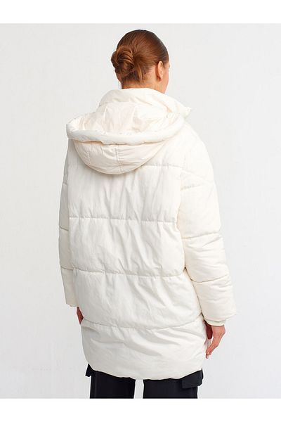 Dilvin 60325 Hooded Puffer Coat-ecru