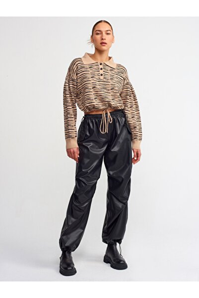 Dilvin 10318 Pulover cu nasturi cu guler polo-bej închis-s