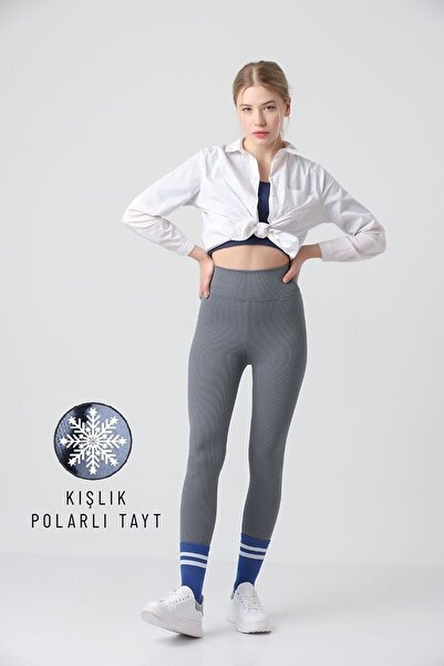 manolyabutik Ψηλόμεσο χειμερινό ριμπ κολάν παντελόνι με φλις εσωτερικά