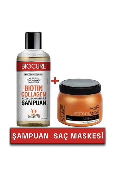 Biocure Biotin Collagen 400 Ml+Keratin Hair Mask 500 Ml Set of 2