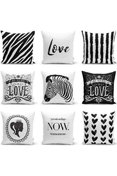 Realhomes Çift Taraflı Siyah Beyaz Resimli Dijital Raşel Örme Yastık Kırlent ...