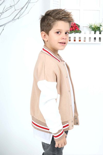 Empoli Μπεζ Unisex Παιδικό Κολλεγιακό Μπουφάν, Παιδικό Κολλεγιακό Μπουφάν με Κεντητό Μπροστινό Κούμπωμα