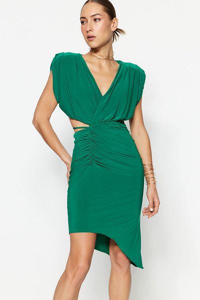 Trendyol Collection Πράσινο ντραπέ κοντά πλεκτό βραδινό φόρεμα - TPRSS23EL00035