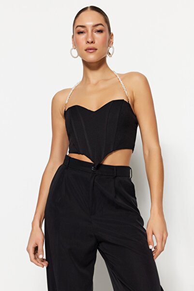 Trendyol Collection Woven Black Crop Bustier – doplněk, TPRSS23BS00018