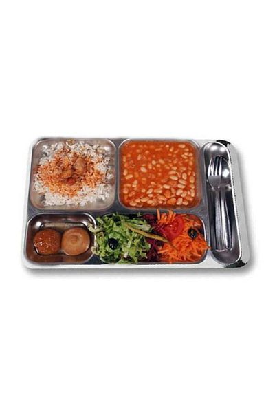 DENGE PAZARLAMA Stainless Steel Self-Service Table D'Hôte Plate 5 Compartment Food Breakfast Table D'Hôte Plate