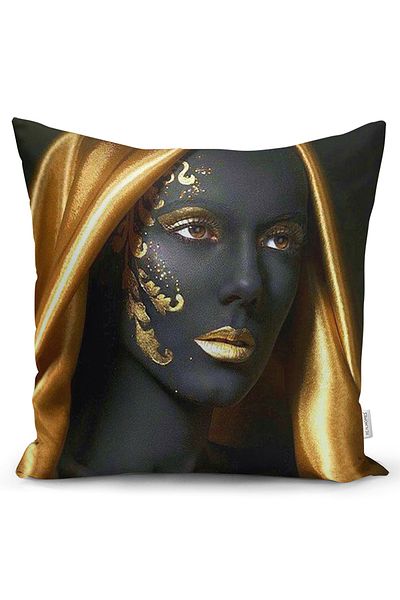 Realhomes Femeie africană cu două fețe cu figură umană Husă de pernă decorativă modernă, tricotată Raschel