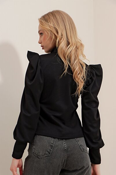 Trend Alaçatı Stili Dámská tkaná plodinová halenka s plným límečkem Princess Sleeve ALC-X9659