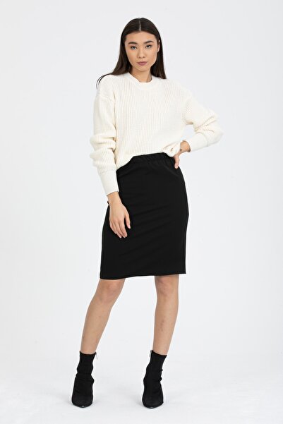 Gül Moda Fusta până la genunchi cu talie elastică neagră G101-2