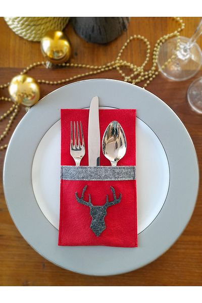 dilekolay Cutlery Case - Placemat - Tableware Presentation - Deer Motif - Set of 6