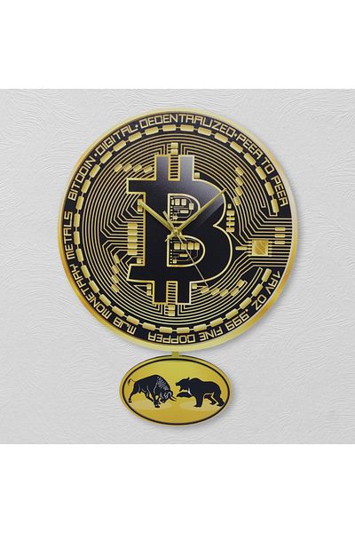CajuArt Bitcoin Themed Swinging Pendulum Wooden Wall Clock Gift