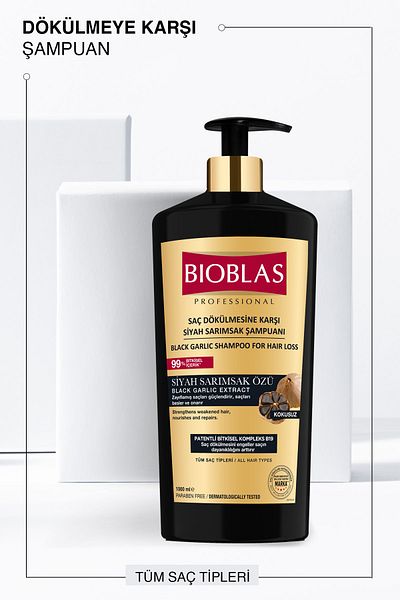 Bioblas Șampon negru cu usturoi 1.000 ml - Șampon hrănitor și reparator anti-cădere