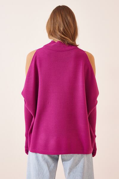 Happiness İstanbul Pulover de damă din tricot supradimensionat cu decupări prune AS00015