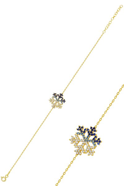 Bilsen Store 925 Ayar Gümüş Zincirli Altın Kaplama Nano Renk Geçişli Kar Tane...