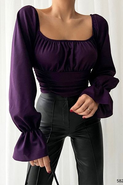 vuvutasarım Stretchy Crepe Fabric - Flouncing Sleeves, Strapless Neck Crop Μπλούζα 582337