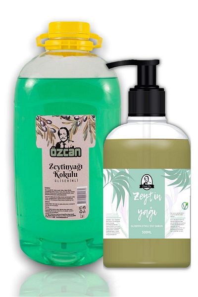 Özcan Bey 2 Liter Olive Oil Extract Liquid Soap + 500ml Olive Oil Extract Advantageous Liquid Soap Set