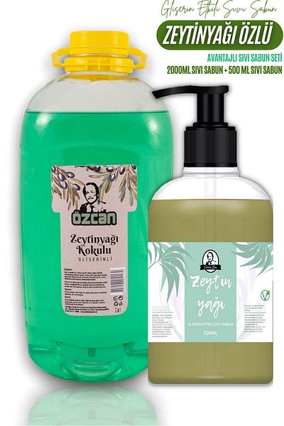Özcan Bey 2 Liter Olive Oil Extract Liquid Soap + 500ml Olive Oil Extract Advantageous Liquid Soap Set