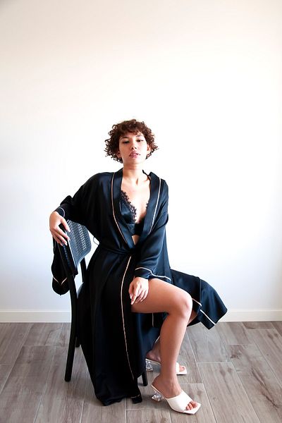 Mita Concept Powder Piping Black Bat Sleeve Kimono