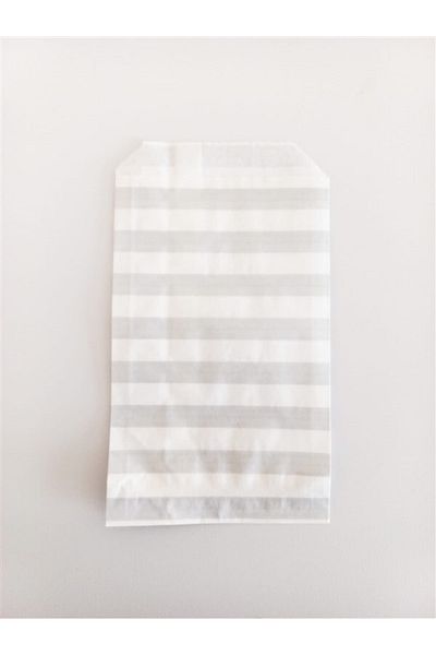 anka design Patterned Paper Bag, White-silver Striped (11x20 - 10 Pieces)