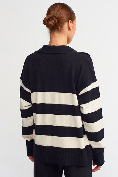 Dilvin 10325 Polo Neck Striped Sweater