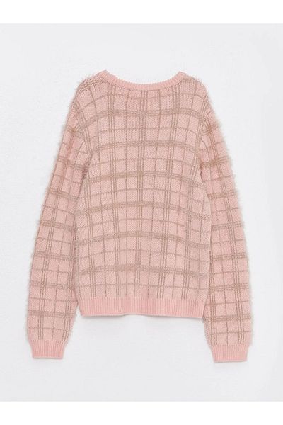 LC Waikiki Plaid Patterned Long Sleeve Crew Neck Girl's Knitwear Sweater
