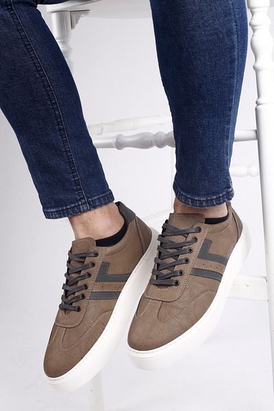 Bemrax Culoarea maro deschis, alb, cu talpa laterală, cu model, adidași pentru bărbați