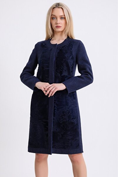 Leather Club Lacivert Aksesuarlı Alpaka Kaban