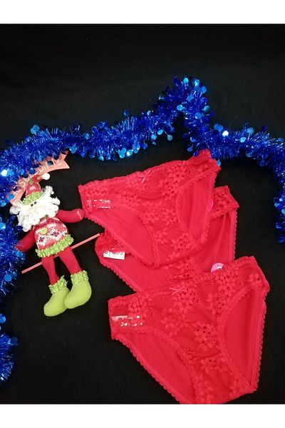 Papatya سراويل داخلية حمراء مكونة من 3 قطع مع دانتيل أمامي