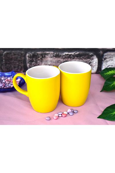 Dore Voir 2-Piece Ceramic Mug/ 1St Quality, White Inside and Yellow Color 300ml