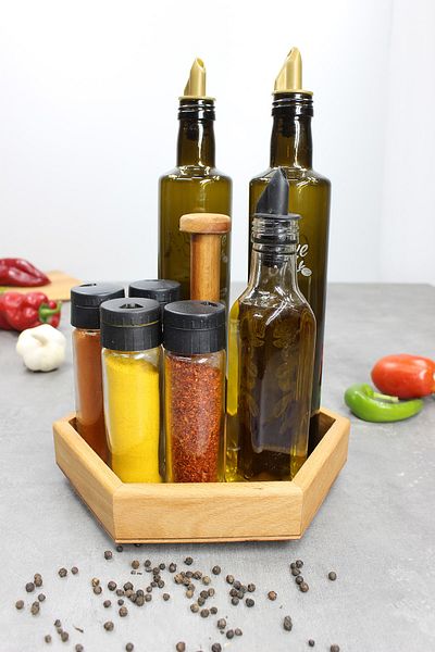 ETKA Clove Wooden Rotating Serving Holder, Multi-Purpose Organizer, Organizer and Sauce Bowl