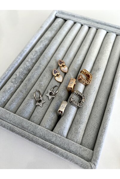 SU PERİSİ TAKI BİJUTERİ Vip Seri Gold Zirkon Taşlı Kare Küpe