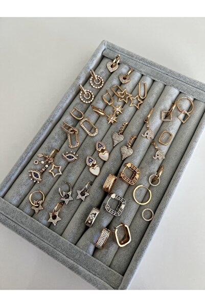 SU PERİSİ TAKI BİJUTERİ Vip Seri Gold Zirkon Taşlı Kare Küpe