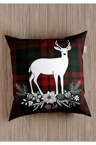 menesahome Merry Christmas Throw Pillow Cover, Red Plaid Throw Pillow Cover, Deer Pattern Throw Pillow Cover, Christmas Throw Pillow