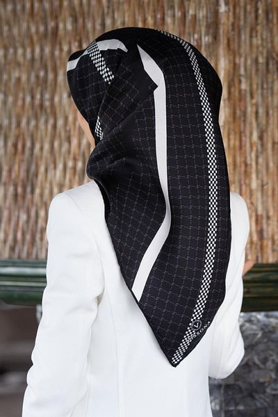 Vissona Γυναικείο Μεταξωτό Κασκόλ Twill Μαύρο - Κρεμ