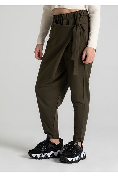 RUBYSTARS Khaki Elastic Waist Side Tie Relaxed Fit Stretchy Shalwar Trousers