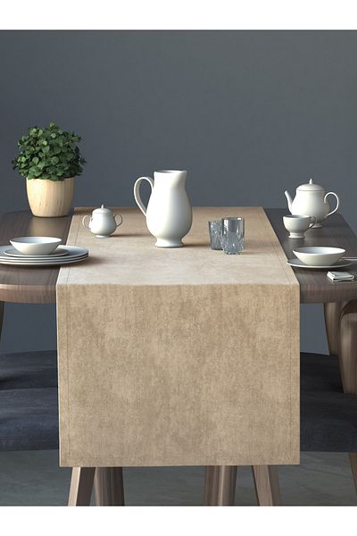 Perle Velvet Textured Beige Color Daily Series Runner 40 X 140