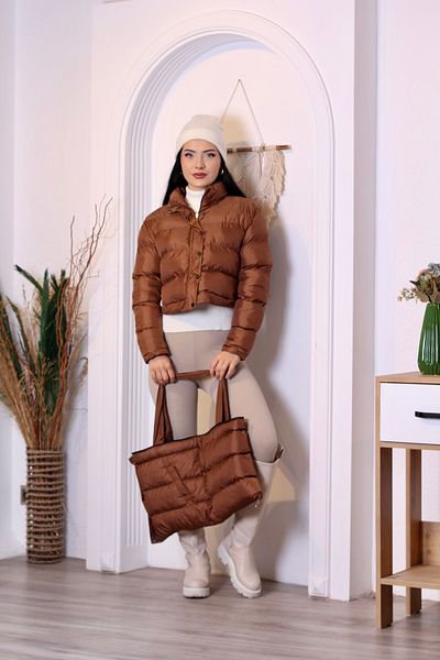 Space Fashion Жени с тен изрязване &Apos; S Puffer с чанта и трансформиращ се