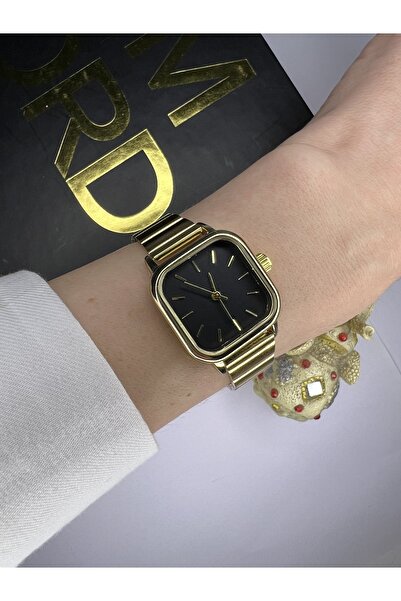 İSTLİV ساعة يد نسائية مربعة باللون الذهبي والأسود