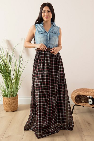 PULLIMM Olga 3993 Top Denim Bottom Tulle Long Dress