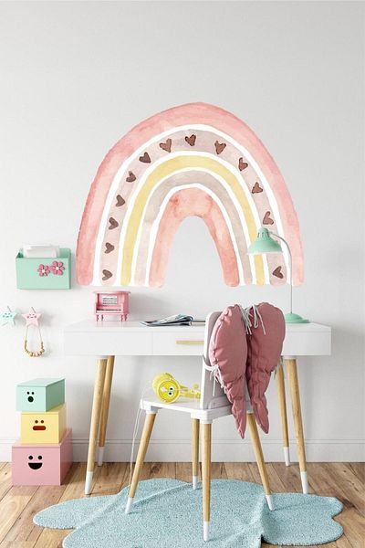 Piksel Grafik Heart Pastel Rainbow Kids Room Wall Sticker