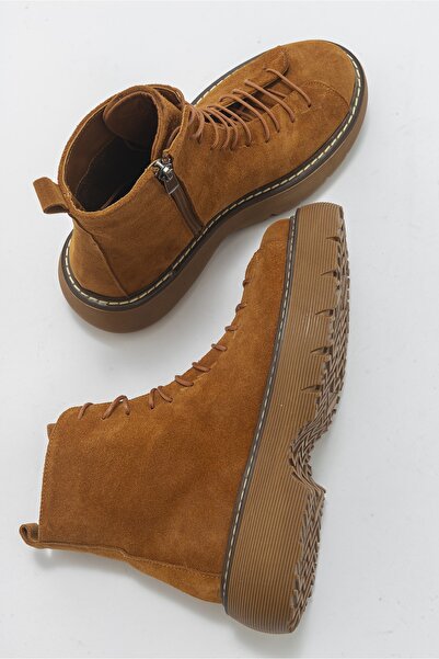 LuviShoes Joı Dark Tan Suede Γυναικείες Μπότες