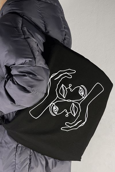 Serkan Çanta Bez Çanta Atölyesi Hands on Face Printed Drawstring Black Backpack