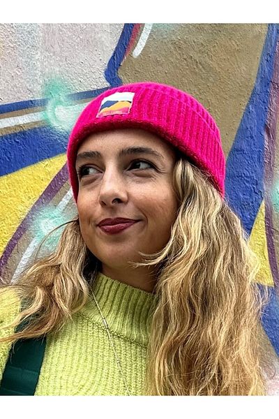 Sofist İstanbul Fuchsia Unisex Beanie Fuchsia Color Woven Label Soft Washed Wool And Fold Knitted Beret