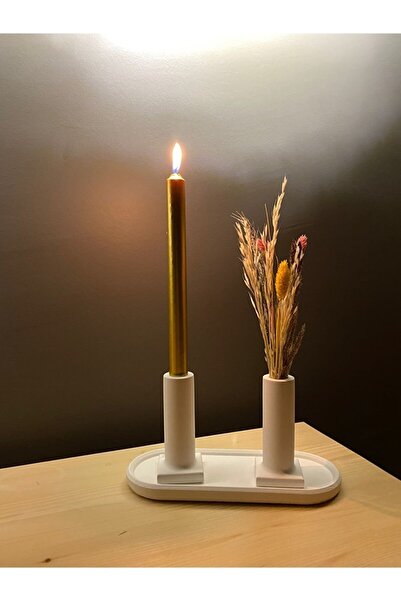 Havalı Tasarım Oval Tepsili 2'li Uzun Şamdan , Tütsülük, Kuru Bitkilik, Banyo...